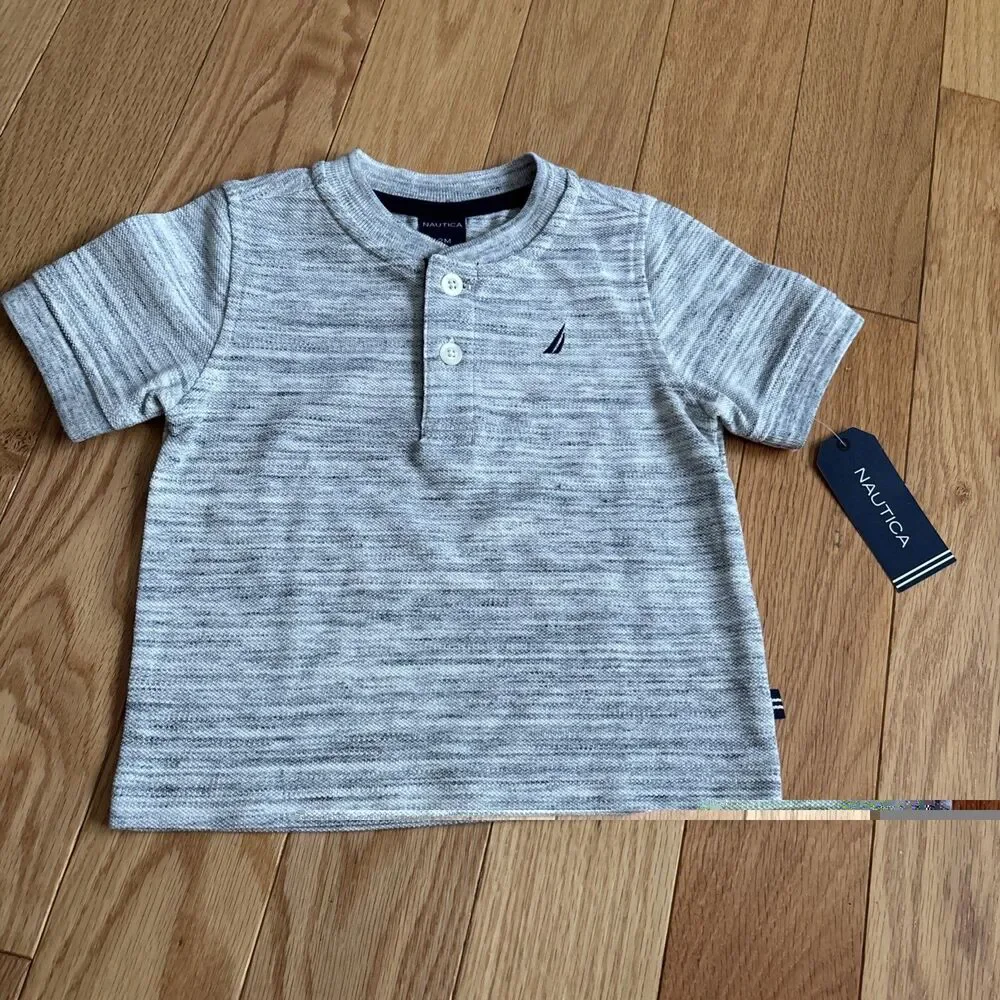 Nautica Infant Boys 2-Piece Blue/Black/White Plaid Shorts Heather Shirt Sz 12M